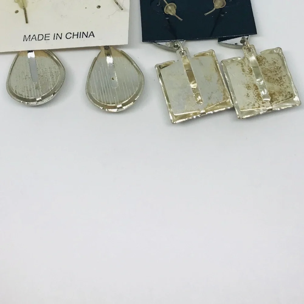 Vintage Costume Jewelry Earrings Acrylic Crystal Stones in Metal Setting Rare